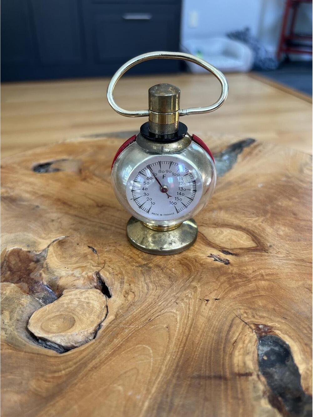 Vintage Red and Brass Handheld Pressure Gauge